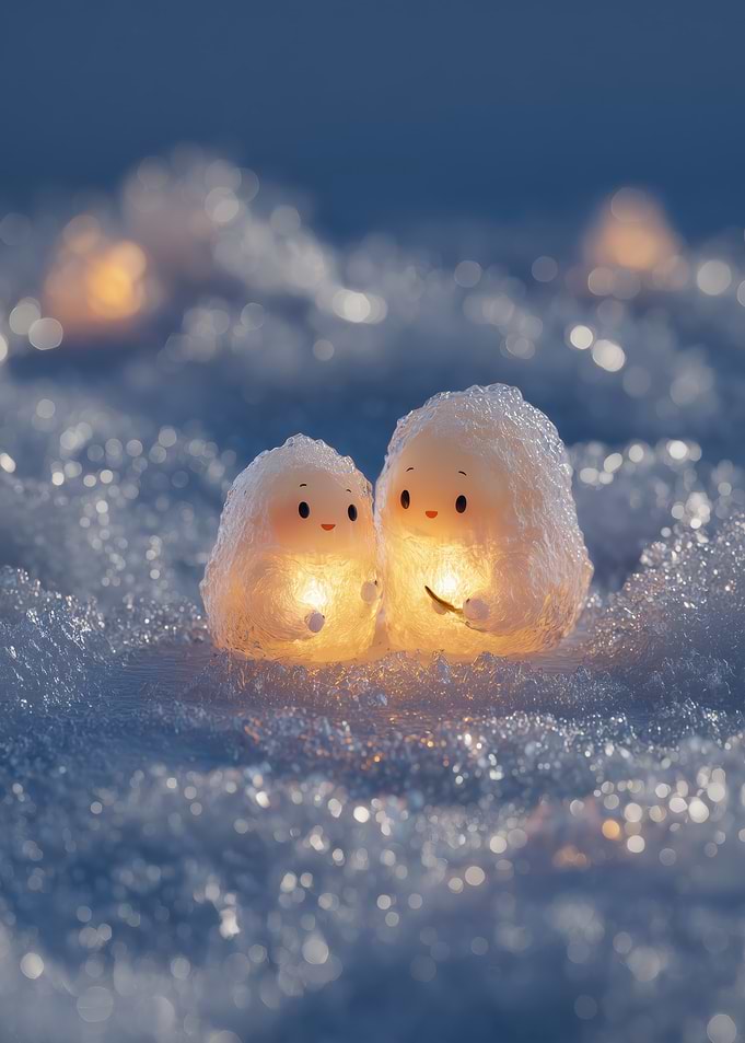 Cute Snow Creatures in Winter Landscape