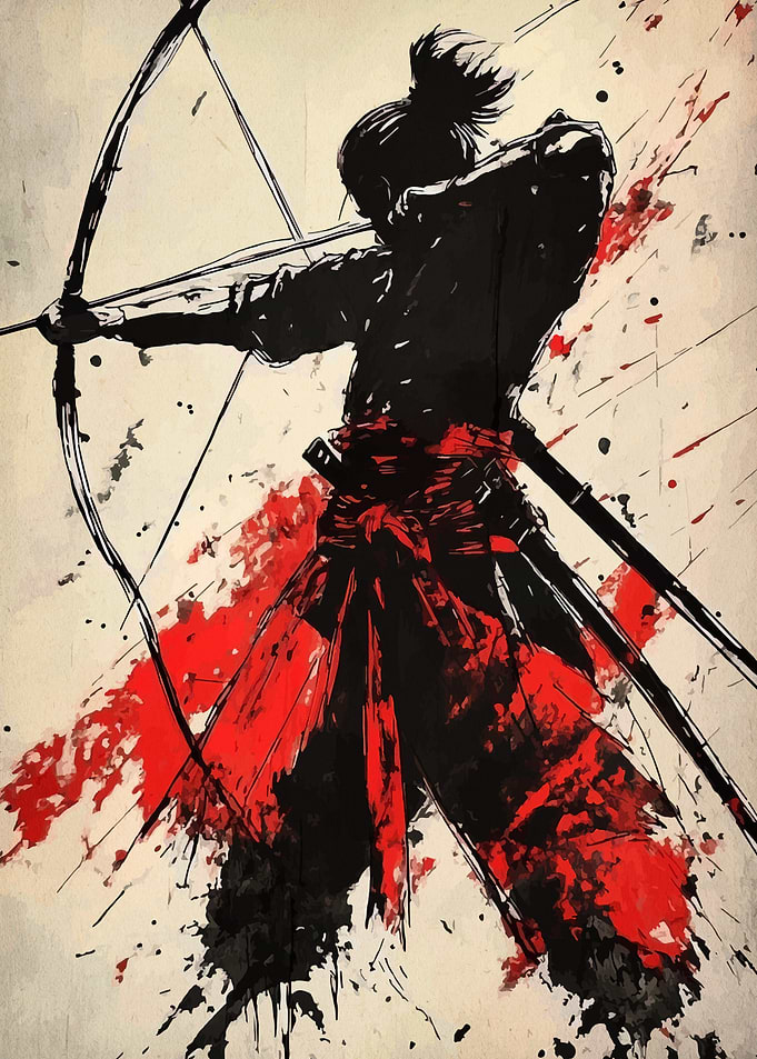 Samurai Archer in Ink Style