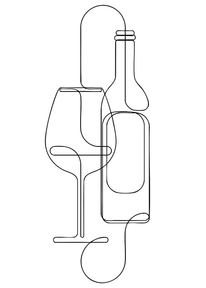 Wine Bottle and Glass Line Art