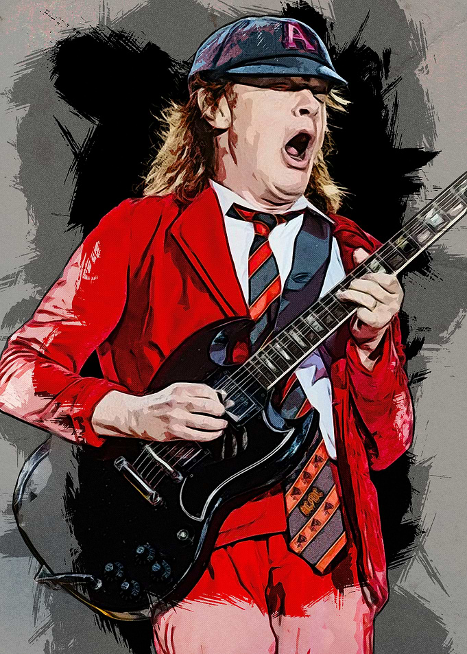 Angus Young playing guitar illustration