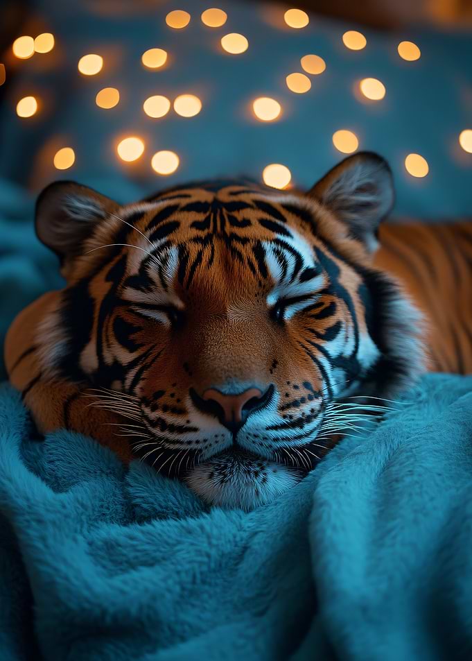 Sleeping Tiger with Bokeh Lights