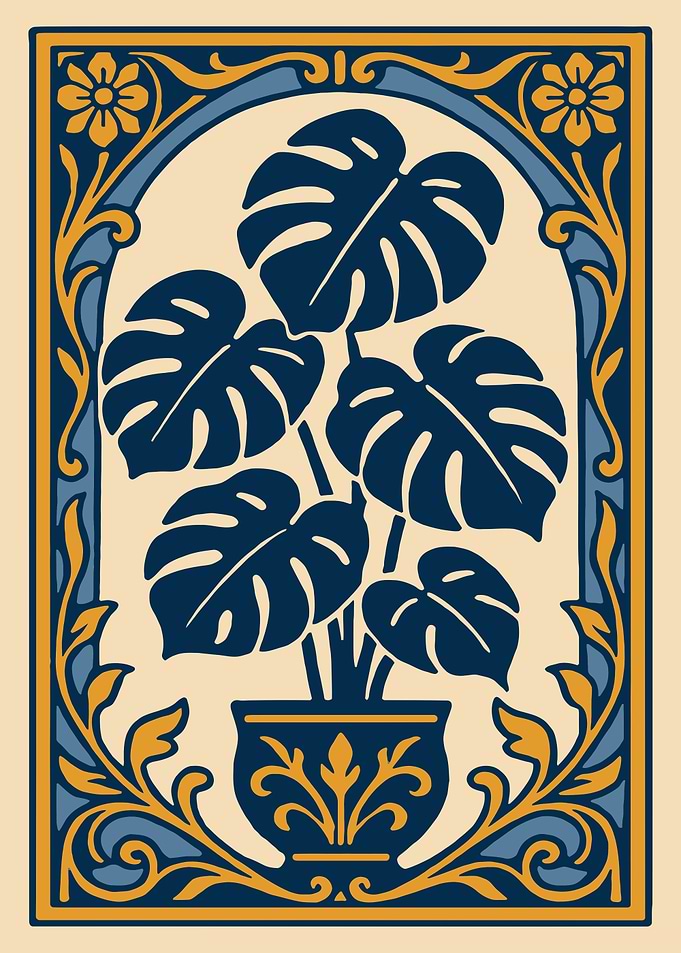 Monstera Plant Art Nouveau Illustration