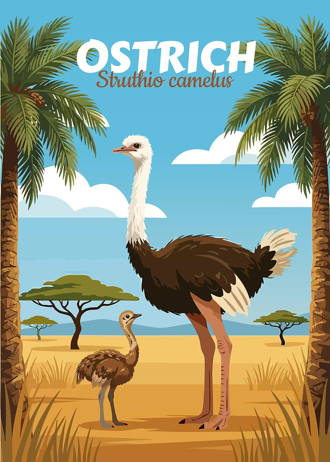 Ostrich and Chick in Savannah