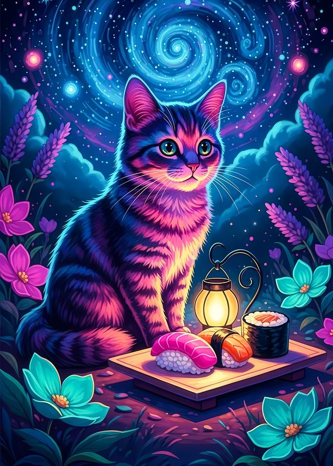 Cosmic Cat with Sushi