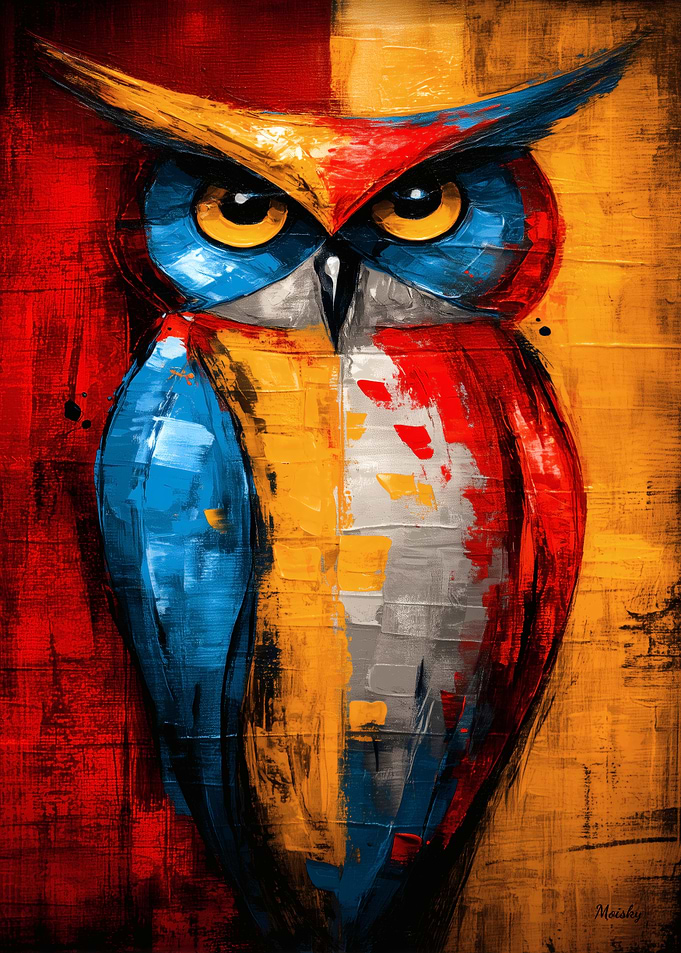 Expressive Urban Owl with Bold Abstract Energy