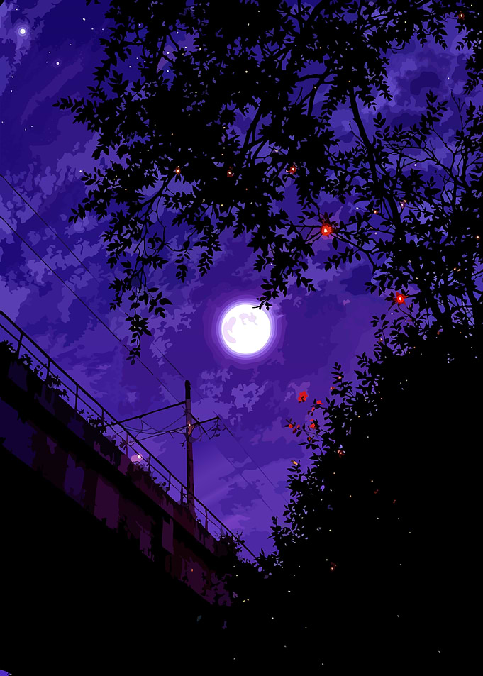 Night Sky with Moon and Trees