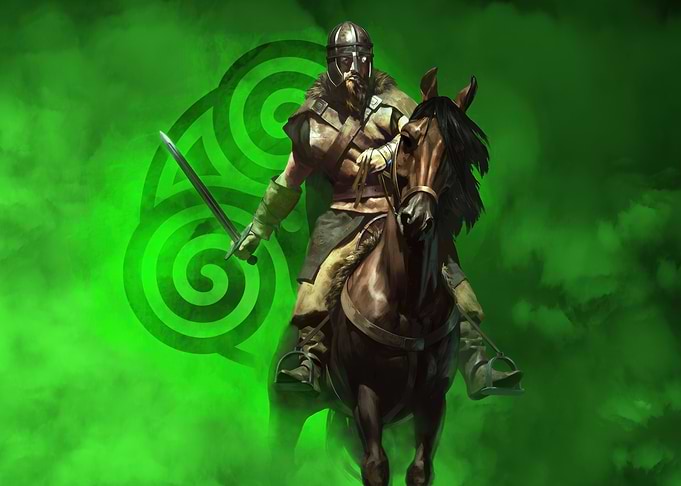 Warrior on Horse with Celtic Symbol