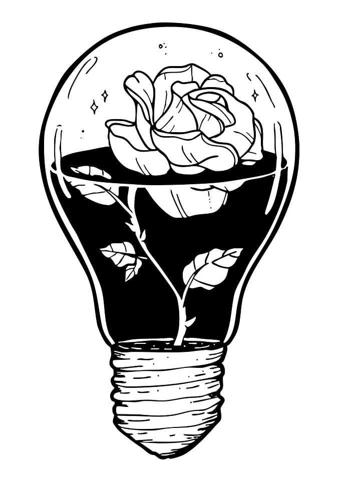 Rose in Light Bulb Illustration