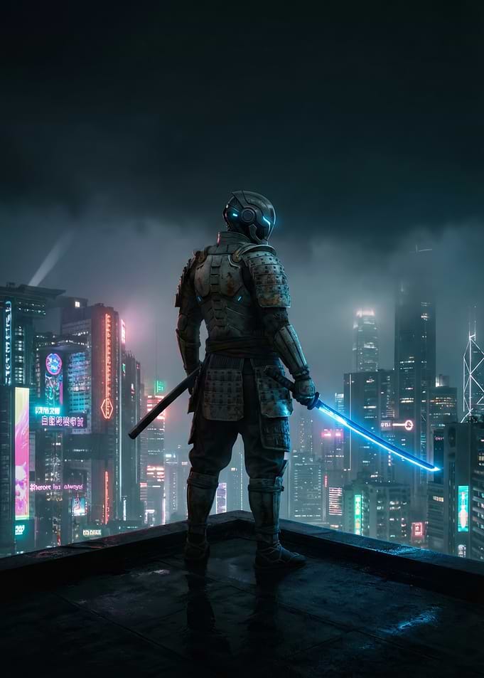 Cyberpunk Samurai in Futuristic Cityscape