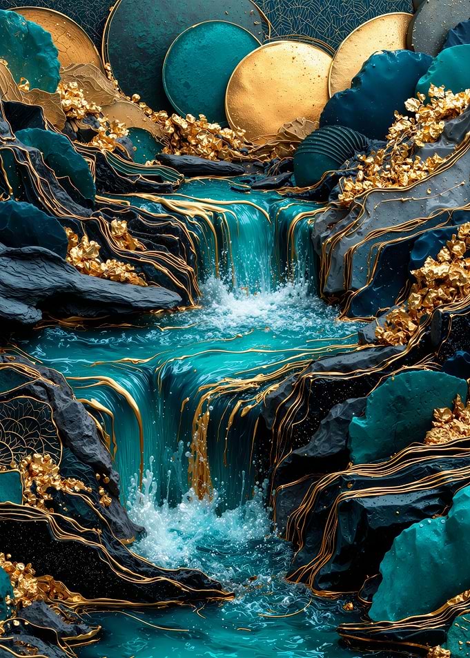 Teal and Gold Waterfall