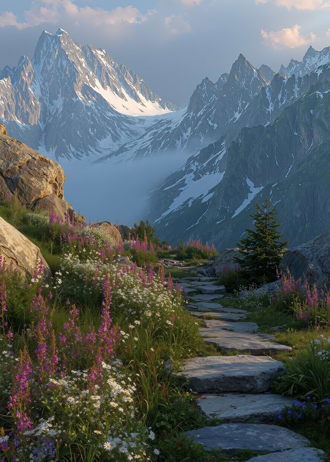 Waterfall Stone Path Morning