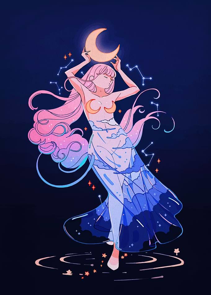 Celestial Woman with Moon and Stars