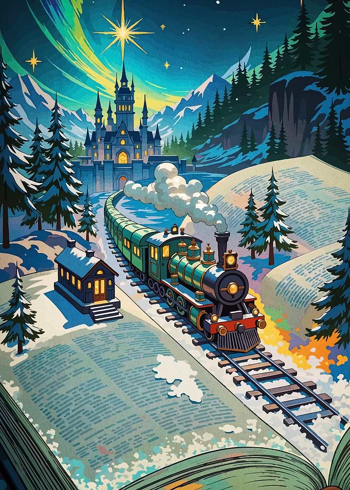 Winter Train Journey Through a Book