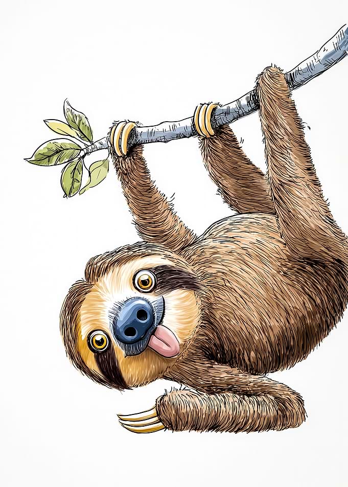 Cartoon Sloth Hanging Upside Down