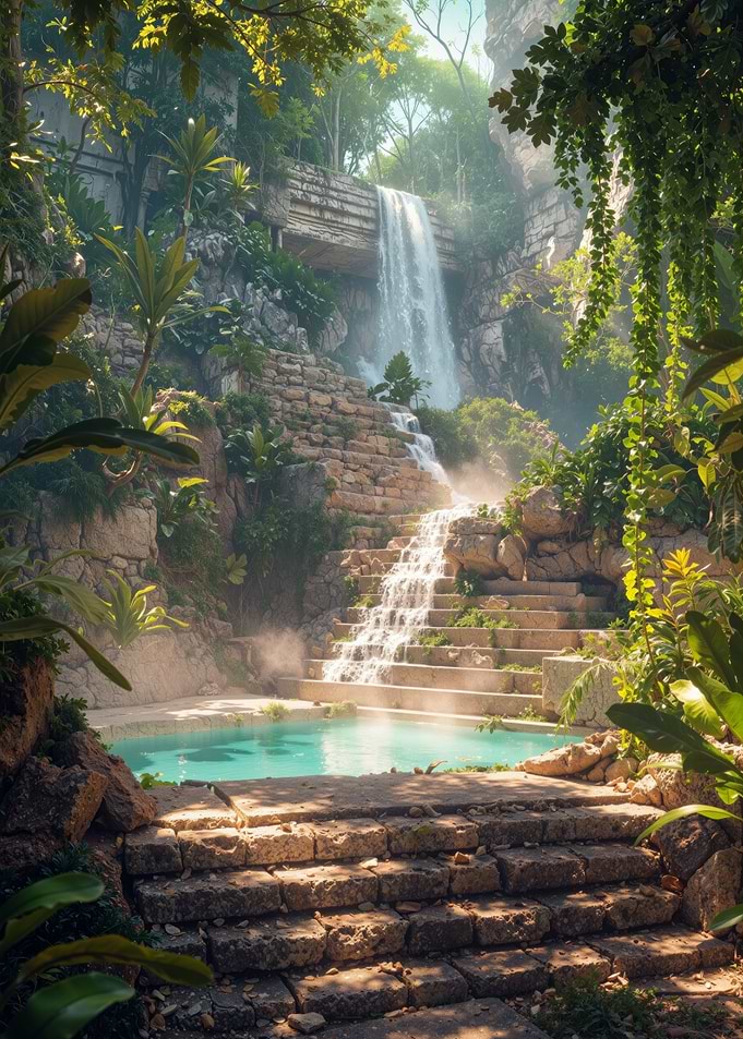 Overgrown Waterfall Stone Path