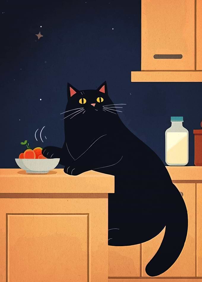 Black Cat in Kitchen