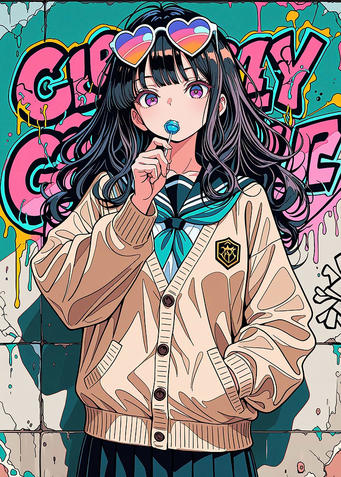Anime Girl with Lollipop and Graffiti