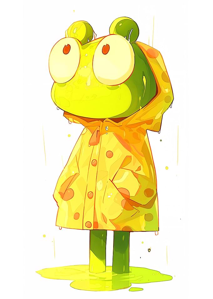 Frog in Yellow Raincoat Illustration
