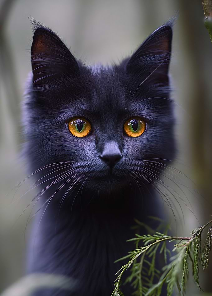 Black Cat with Golden Eyes Portrait