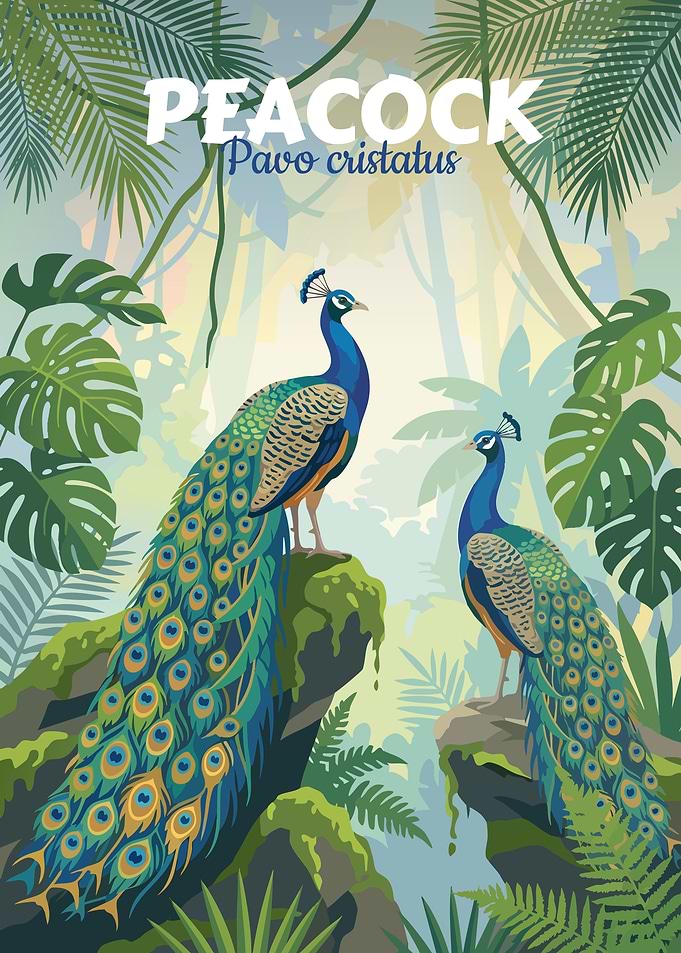 Peacocks in the Jungle Illustration
