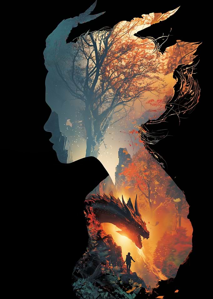 Dragon and Woman Silhouette Art