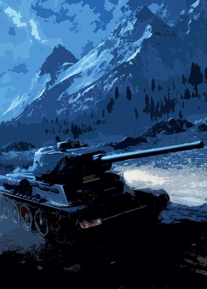 Tank in Snowy Mountain Landscape
