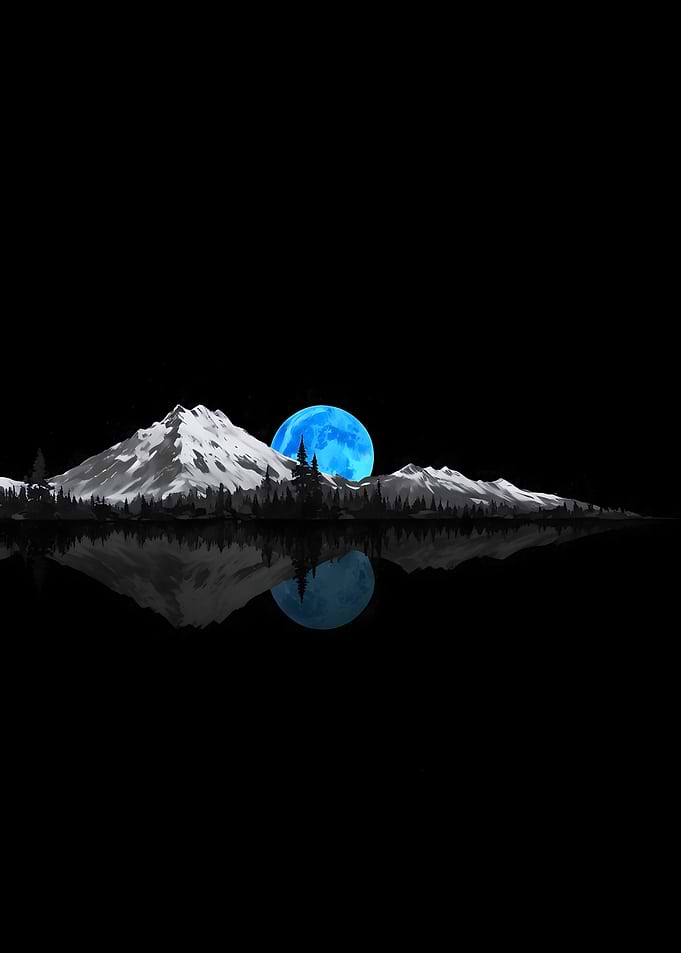 Blue Moon Over Mountain Reflection
