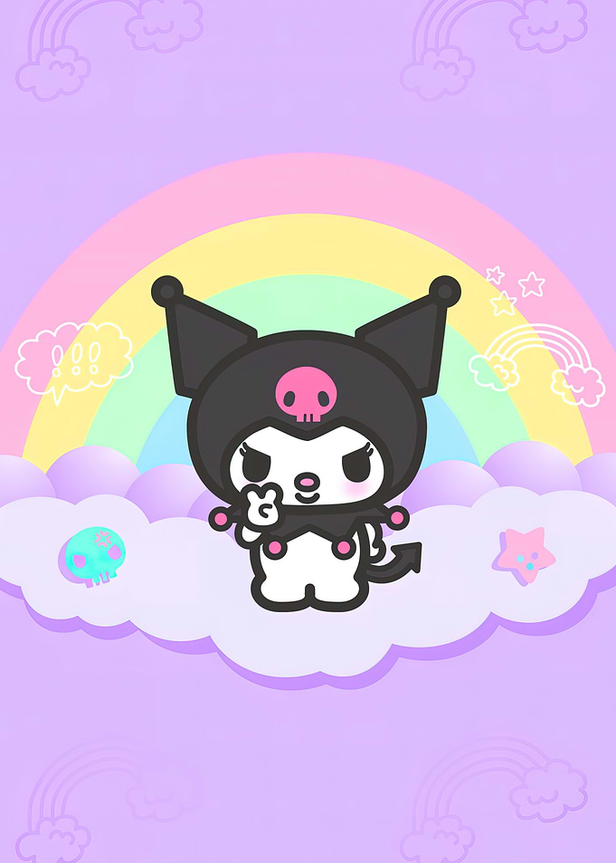 Kuromi on Clouds with Rainbow