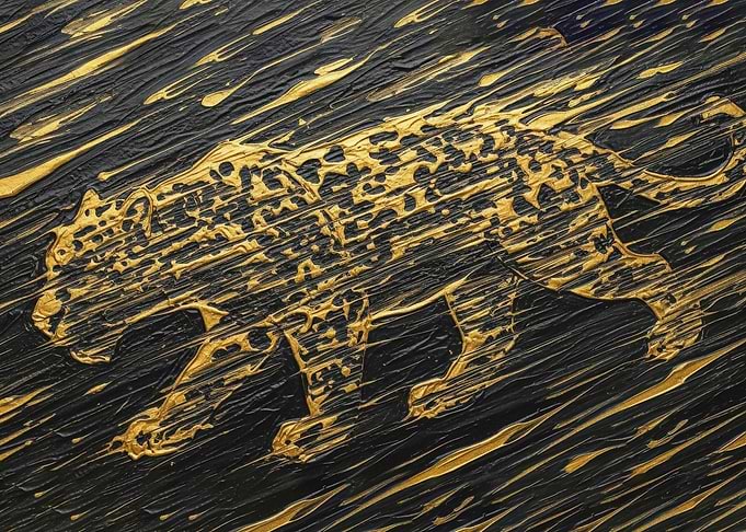 Golden Leopard on Black Textured Background