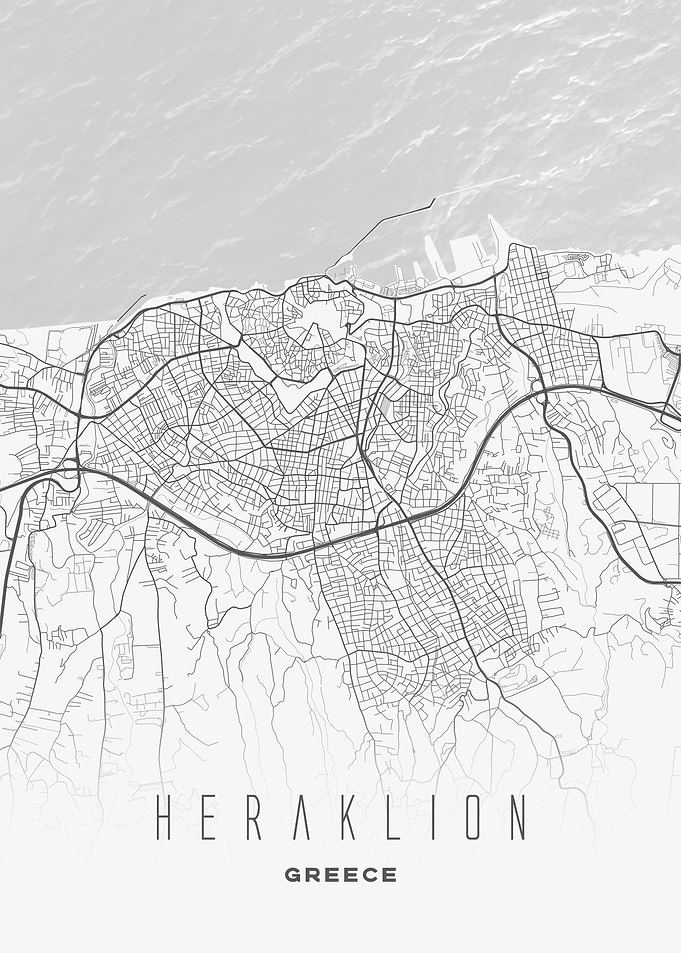 Heraklion, Greece - Minimalist Island City Map Poster, Clean Urban Wall Art