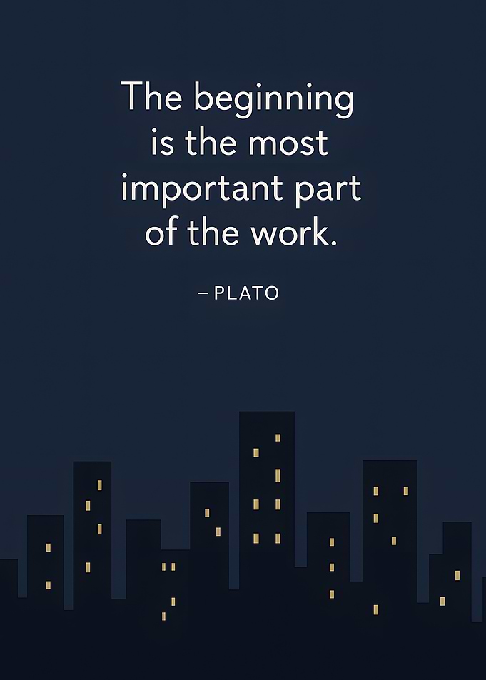 Inspirational Quote with Cityscape Silhouette