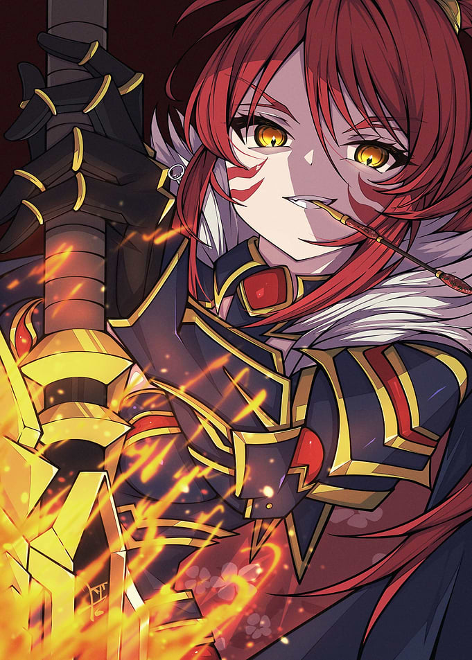 Red-haired warrior with golden eyes