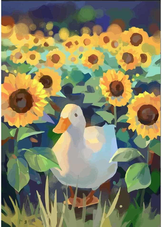 Duck in Sunflower Field Painting