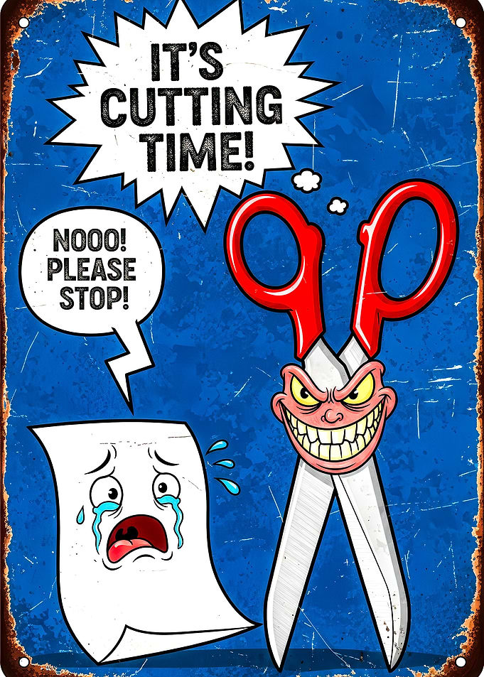 It's Cutting Time Cartoon Metal Sign