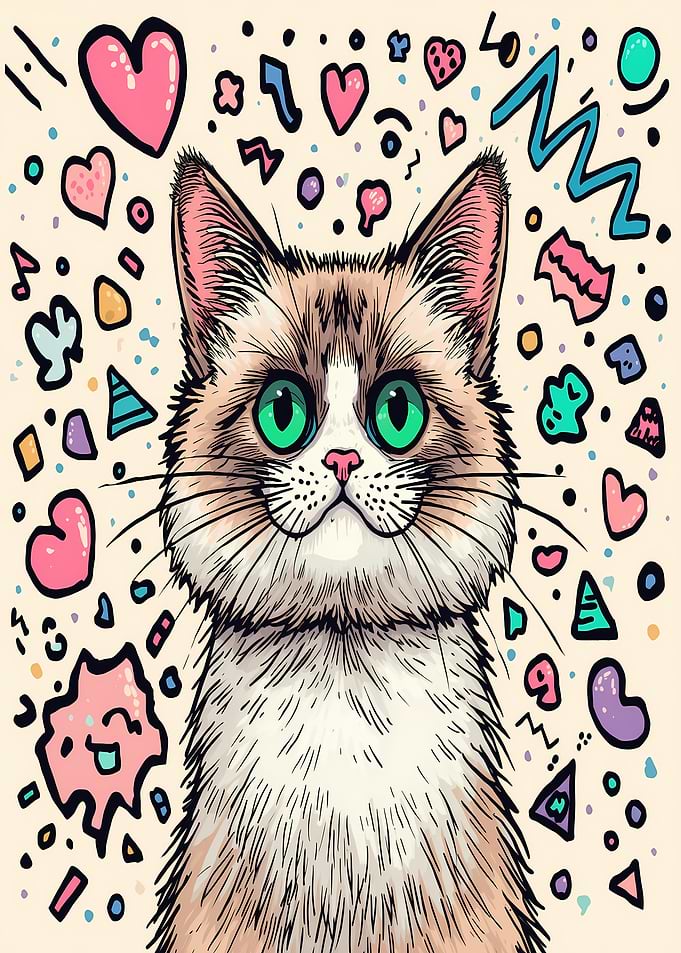Cute Cat with Colorful Shapes