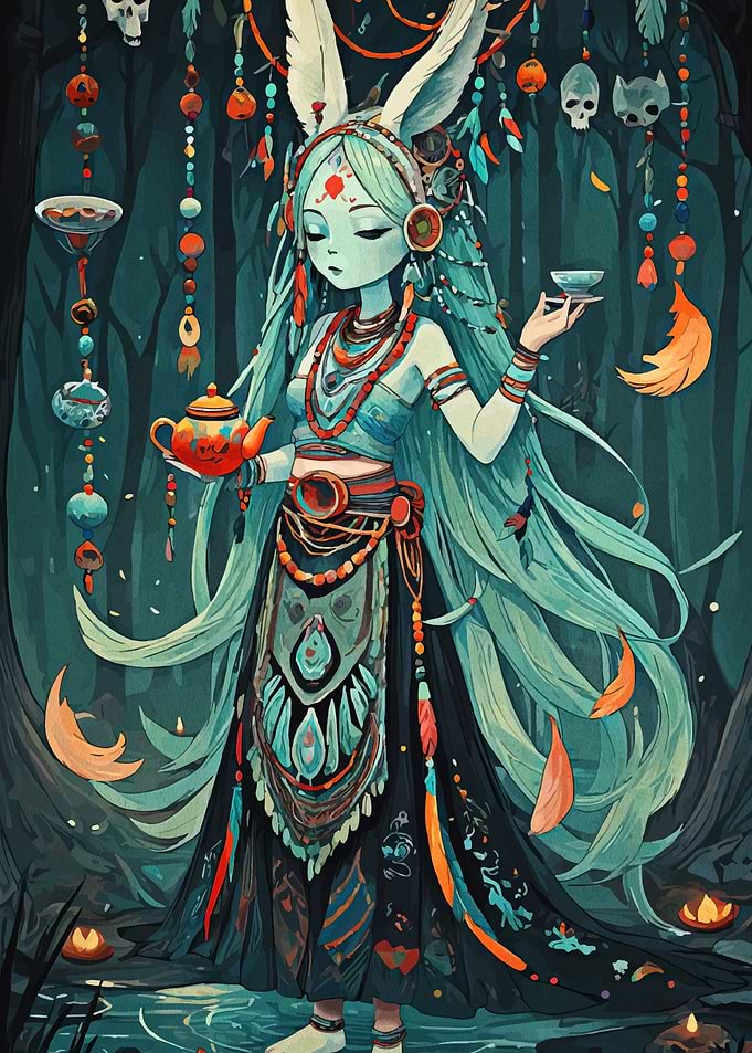 Mystical Rabbit Woman in Forest