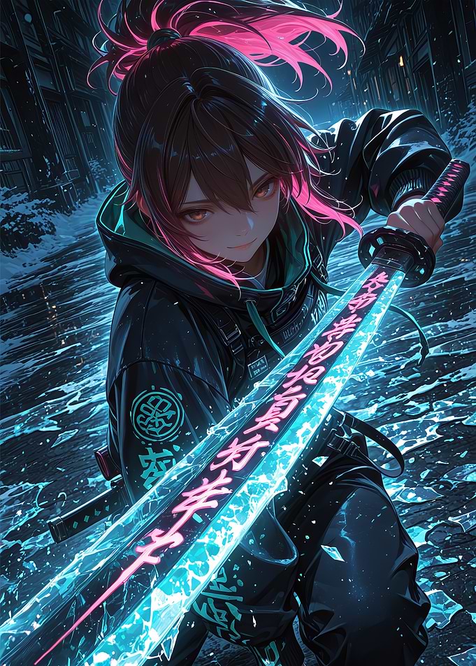 Anime Girl with Neon Katana