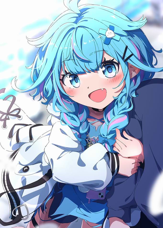 Anime Girl with Blue Hair Smiling