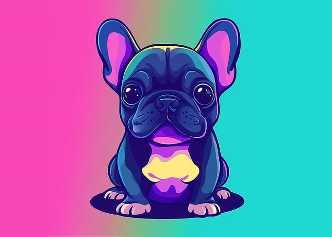 Cartoon French Bulldog with Colorful Background