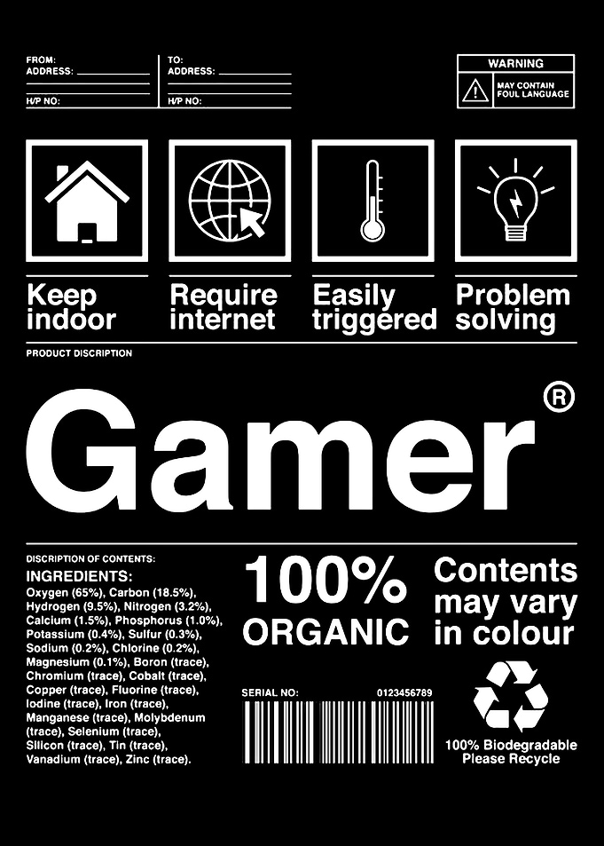 Gamer Product Label Parody