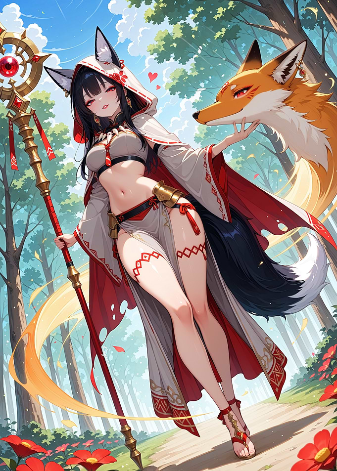 Anime Fox Girl with Fox Friend