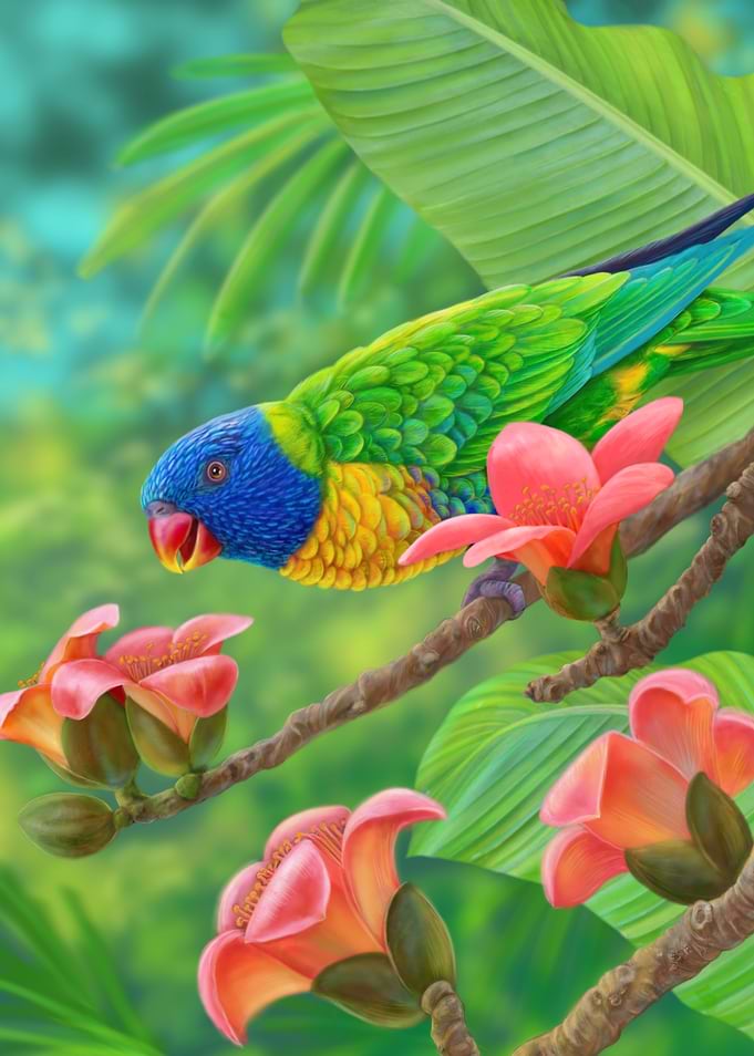 Rainbow Lorikeet with Flowers