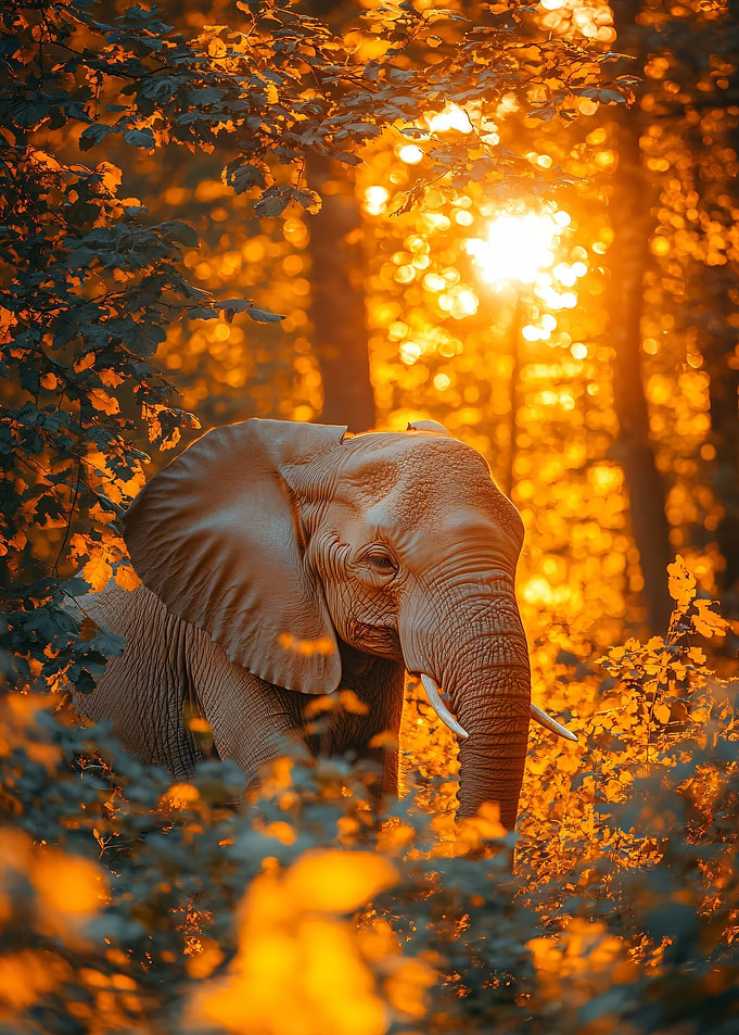 Elephant in Golden Forest Light