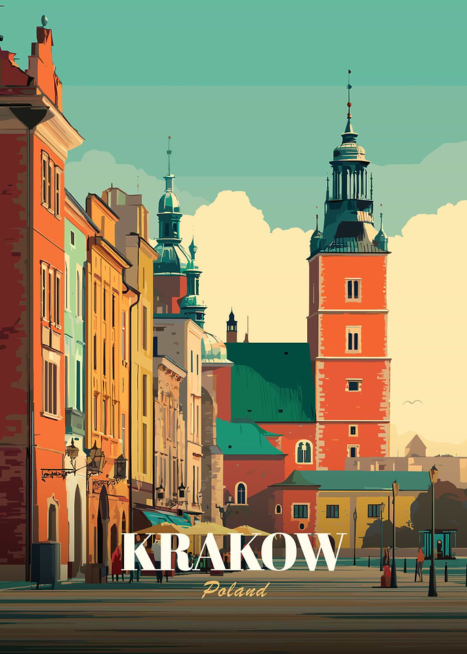Krakow, Poland Cityscape Illustration