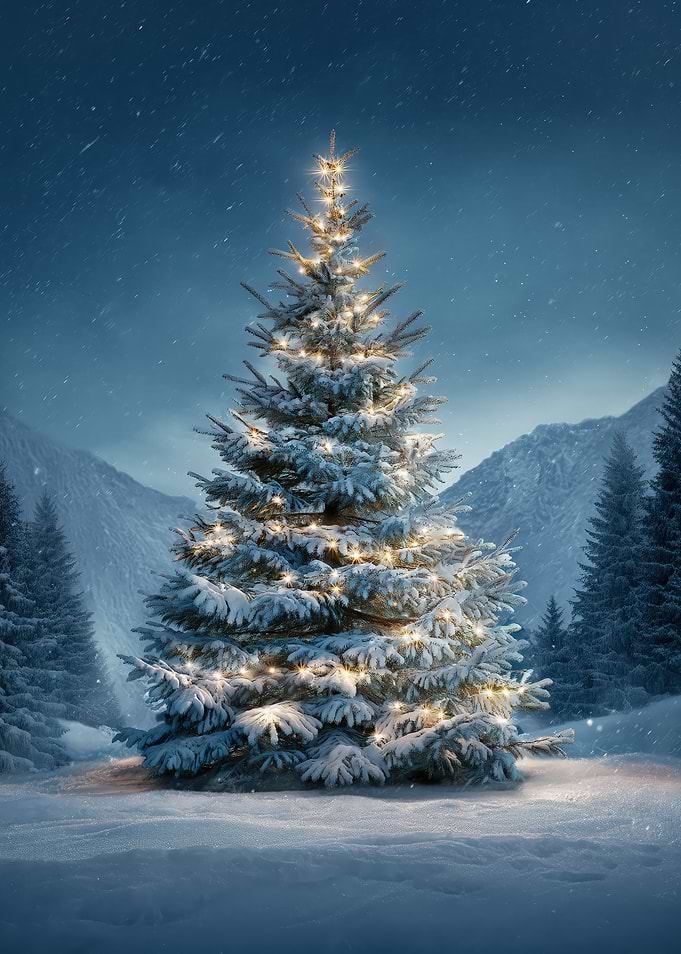 Snowy Christmas Tree with Lights