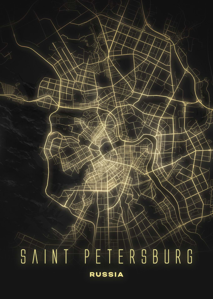 Illuminated Saint Petersburg, Russia - Night City Map Poster, Elegant Urban Wall Art