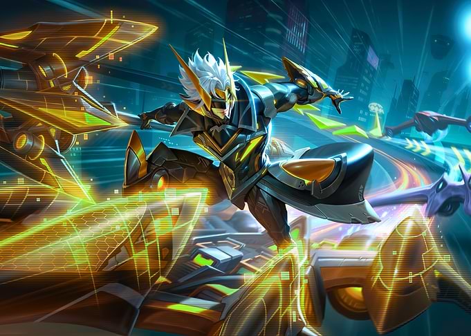 Warrior in Futuristic Cityscape