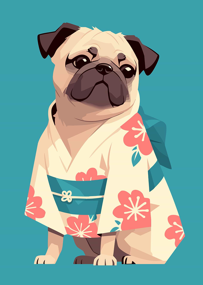 Cute Pug Puppy in Kimono
