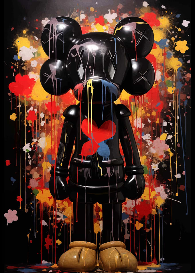 Kaws Companion with Paint Splatter Background