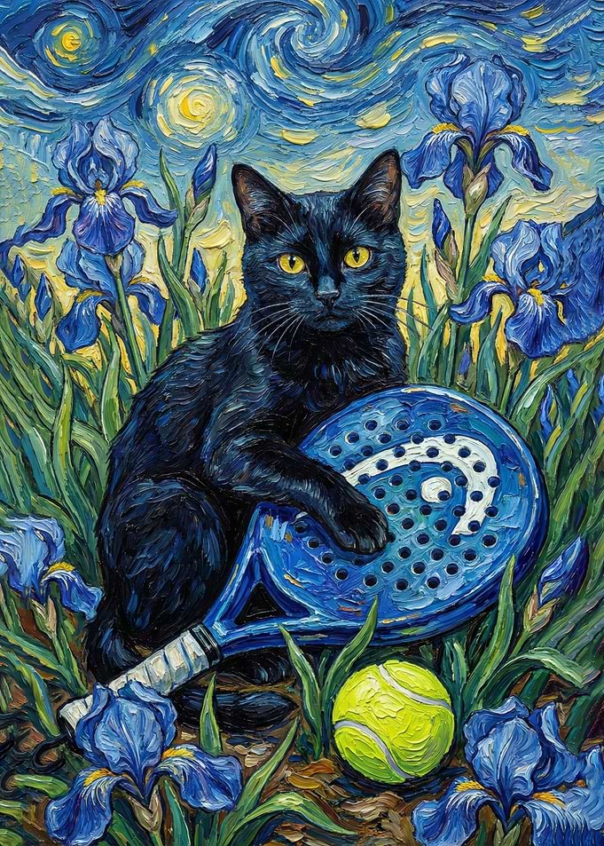 Black Cat with Paddle Racket Painting